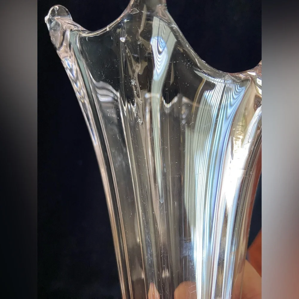 Vintage Clear Swung Tall Glass Vase 8 Finger 17” High